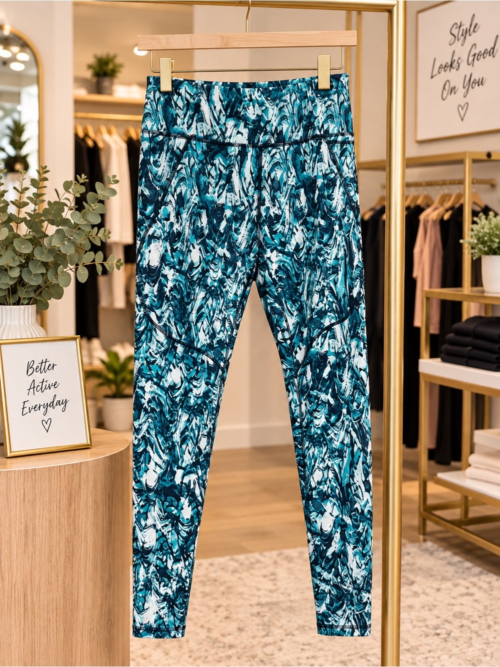 Sweaty Betty Teal and White Swirl-Print Power High-Rise 7/8 Leggings